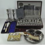 A Viners canteen of silver plate flatware, together with two wine bottle coasters,