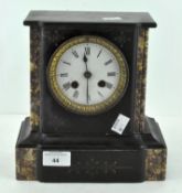 A 20th Century marble mantel clock, white enamel dial with Roman numerals, height 22.