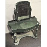 A green painted dressing table, with a mirror to the top, supported on carved feet,