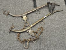 A set of vintage leather and metal horse haines,