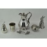 A quantity of silver plate including a rabbit stirrup cup