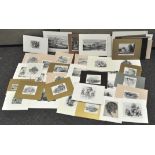A collection of mounted prints, including 19th century topographical, views of London,