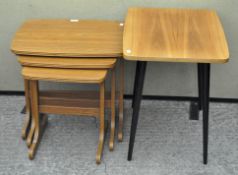 A retro nest of three tables on splayed legs, largest height 51cm,