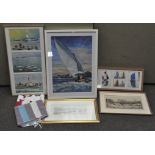 Five framed maritime themed prints,