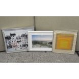 Three contemporary prints, including a photograph of a beach signed 'Clive Sawyer',