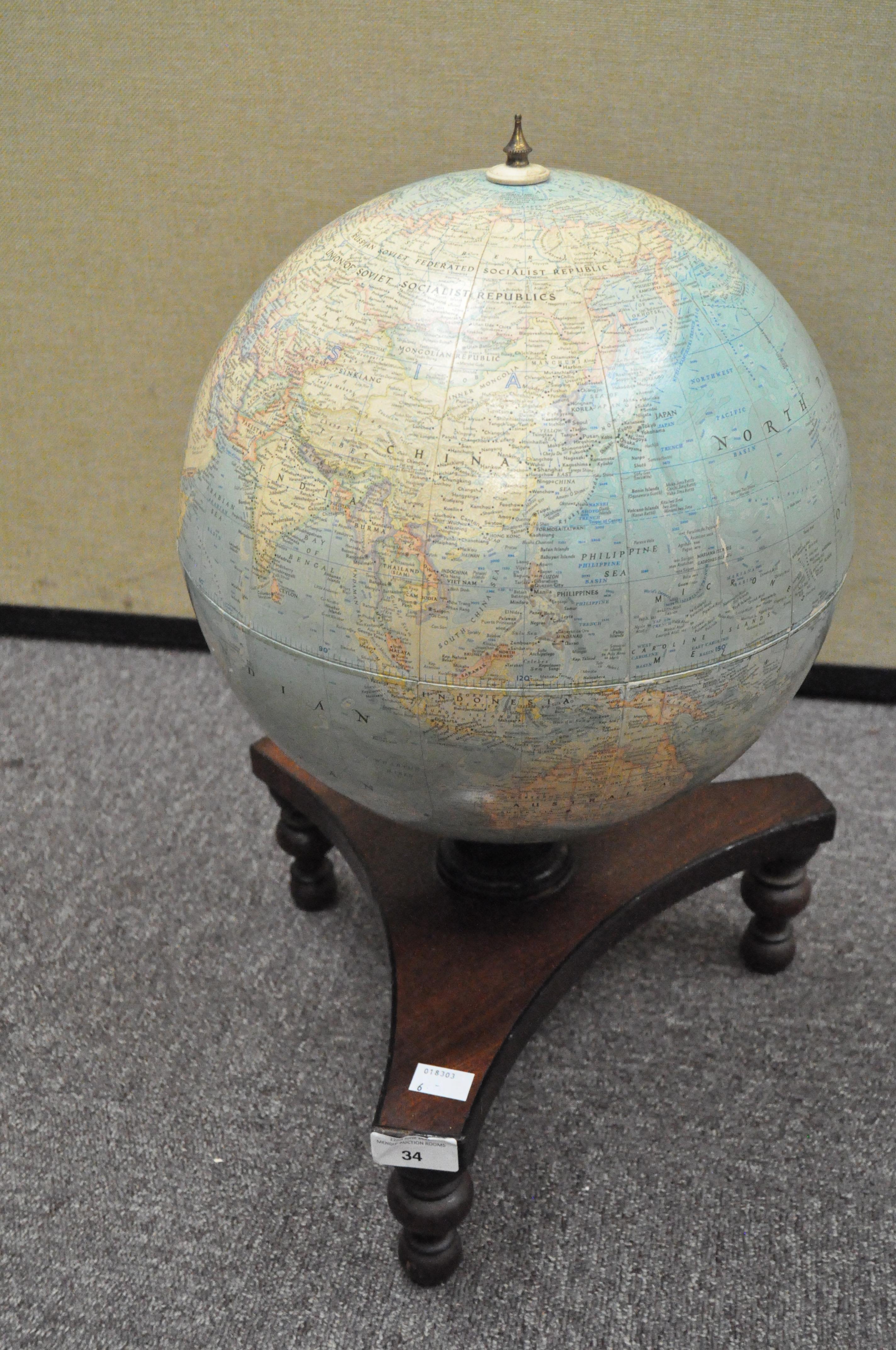 A tabletop terrestrial globe, by Melville Bell, on wooden stand, - Image 3 of 5