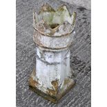 A white painted buff terracotta crown top chimney pot,