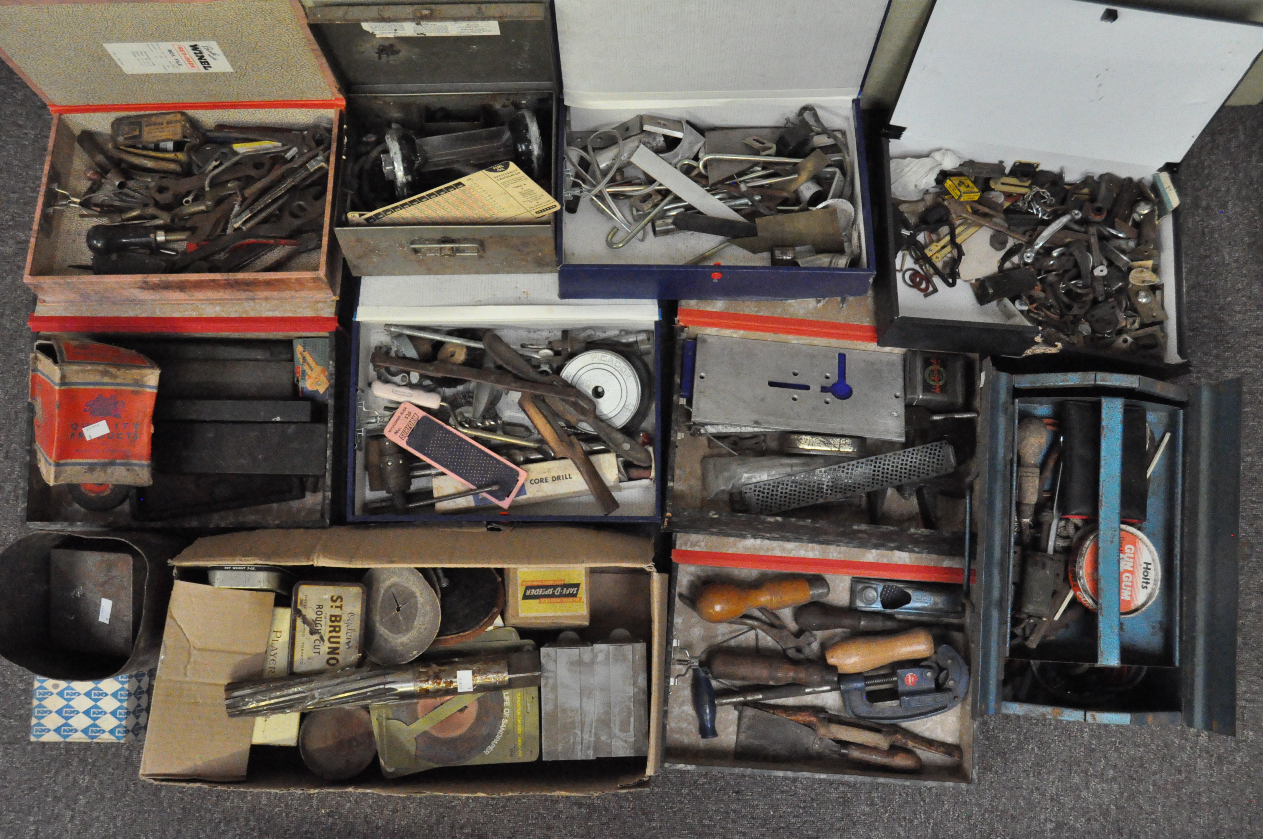 A quantity of assorted tools and related items, including hinges,