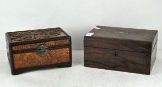 A Victorian mahogany sewing box, with inlaid decoration to the lid