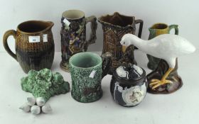 A collection of majolica items