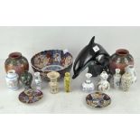 An Imari pattern bowl, a collection of reproduction Chinese miniature vases and other items,