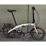 An Ecosmo folding bike, 'High Speed' example with white frame,