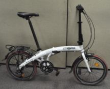 An Ecosmo folding bike, 'High Speed' example with white frame,