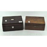 Two late 19th-early 20th century rectangular wooden sewing boxes,