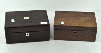 Two late 19th-early 20th century rectangular wooden sewing boxes,