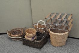 A collection of wicker baskets of varying shape and design;