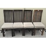 Four dining chairs in mango wood, upholstered seats,