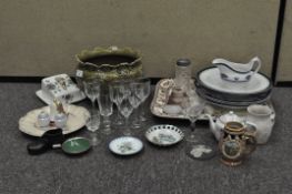 A selection of ceramics and glassware, to including a French pouring jug by Badonviller,