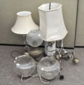 Three electric table lamps, one being ceramic,