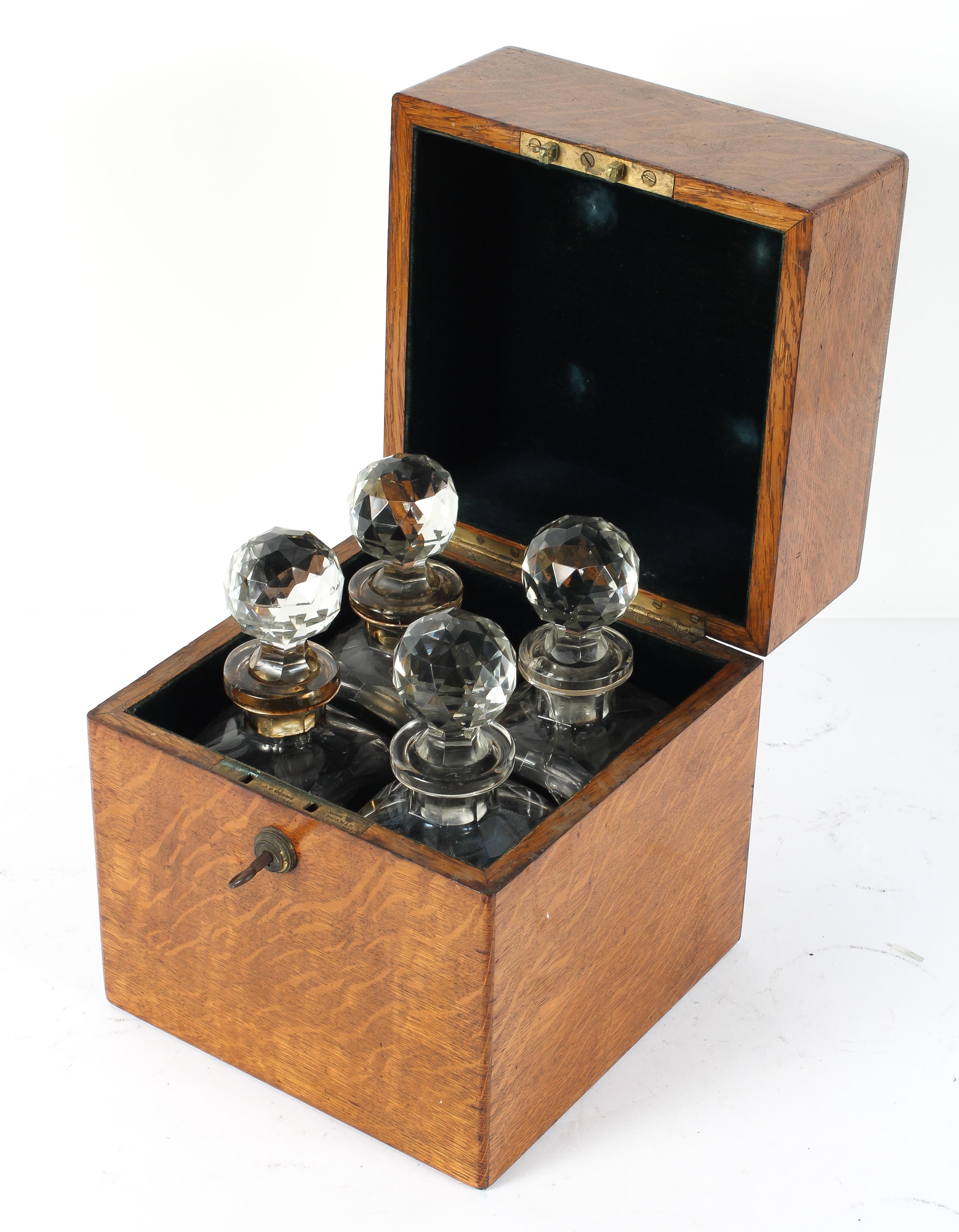 A Victorian oak decanter box, of square section, with four glass decanters and stoppers, - Image 2 of 2