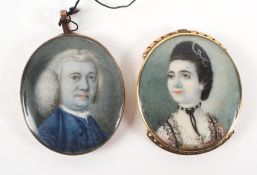 A near pair of miniature portraits on ivory, probably circa 1740,