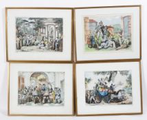 Four coloured prints by Bartolomeo Pinelli, circa 1830's, including Carnival and Coaching subjects,