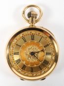 An 18ct gold cased fob watch, London assay mark, the gilt dial decorated with foliate motifs,