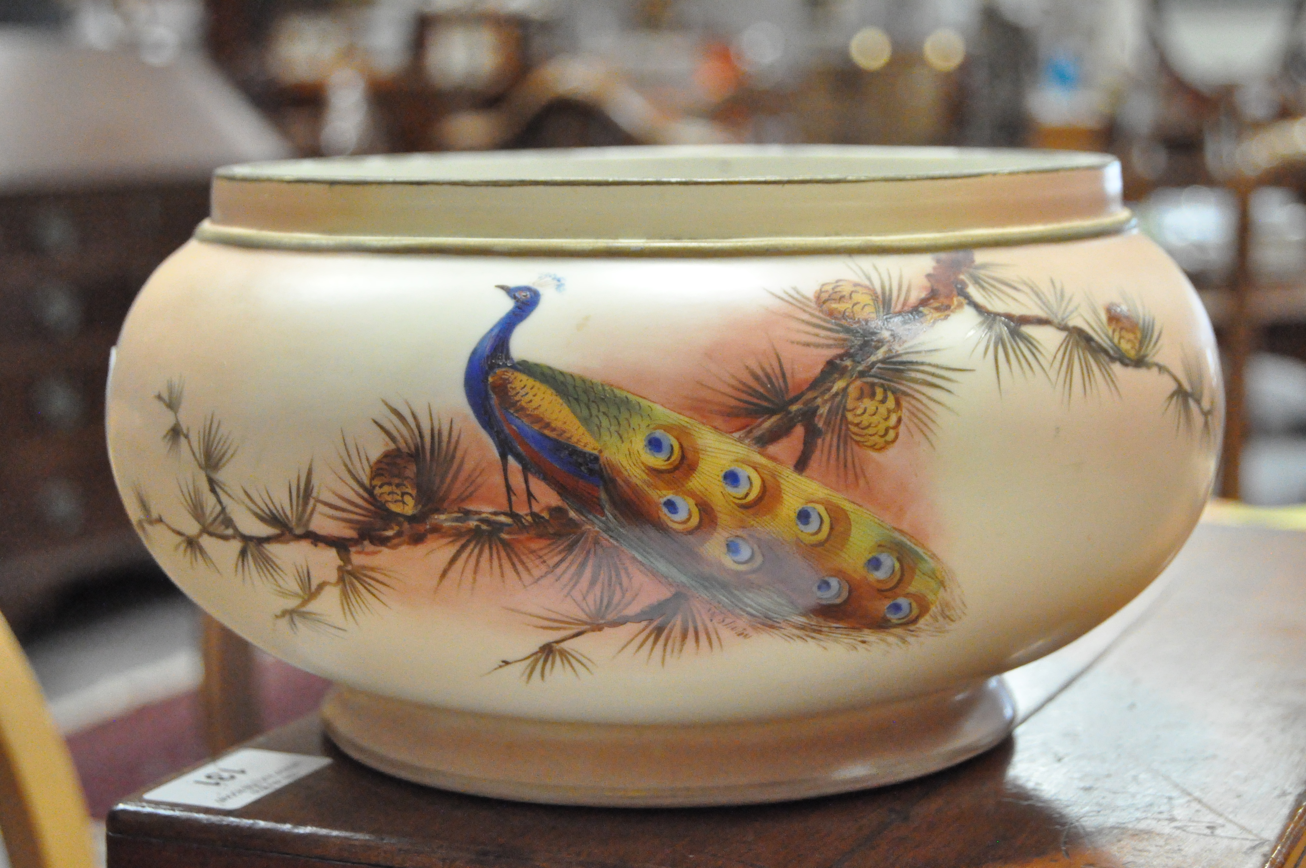 A Locke and Co, Worcester fruit bowl, signed, W Stinton, painted with a peacock, printed marks, - Image 3 of 4