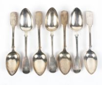 A collection of seven early Victorian silver dessert spoons, four being hallmarked London 1842,