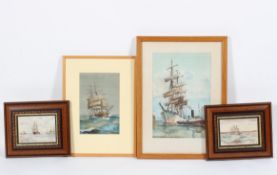 Harold A Underhill, Three masted ship being towed by a steam tug, watercolour, signed lower right,