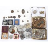 A collection of coins, mainly pre decimal, including Charles I and II,