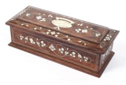 An Anglo Indian hardwood and ivory inlaid glove box, probably 19th century,