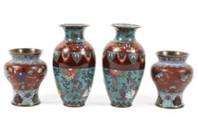 Two pairs of Chinese cloisonne vases, late 19th or 20th century, with floral decoration,