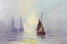 Zegrling, Sailing boats at sunset, oil on canvas, signed lower right,