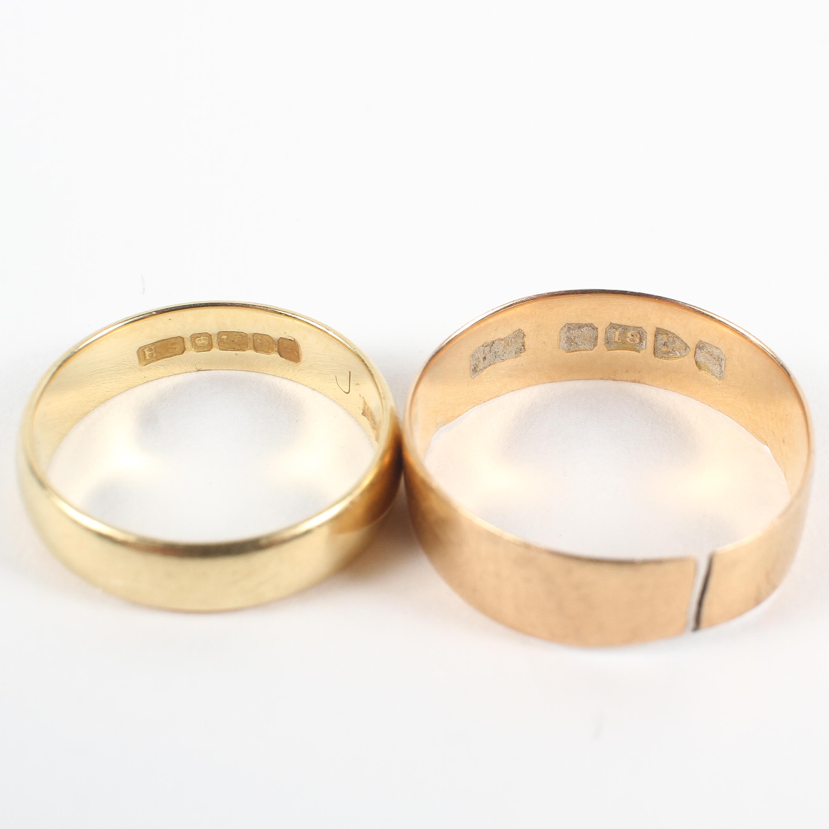 A 18ct flat 5.5mm wedding ring, size O; A 18ct D shape 4mmm wedding ring, size J. - Image 2 of 2