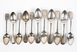 A set of six early Victorian silver teaspoons, hallmarked Exeter 1849 by John stone, 127g,