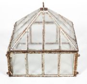 A Victorian iron framed garden cloche, of square form with lift off pyramidal cover,