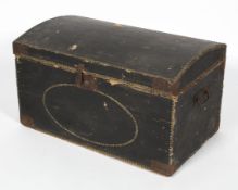 An early Victorian topped trunk, with fabric covering and brass studs,