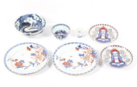 A collection of Chinese blue and white bowls and imari plates, mainly 19th century,