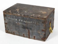 A pine campaign chest named for 'Colonel E P England/c/o Messers Cox & Co', late 19th century,