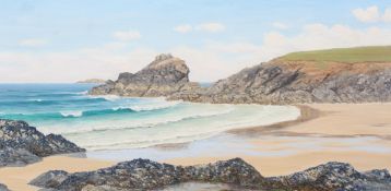 G A Garceau, 'Trevone' Cornish cove scene, oil on canvas,