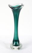 Paul Kedely for Flygsfors Glassworks, a green and clear glass vase, etched marks to base,