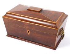 A Victorian rosewood sarcophagus shaped ballot box or converted tea caddy,
