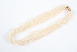 A multi strand freshwater pearl necklace.