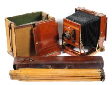 A Thornton and Pickard large format field camera, circa 1920, with plate mount and brass fittings,