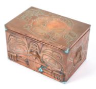A North American Indian copper box and cover, possibly made by a group called 'The Whale People',