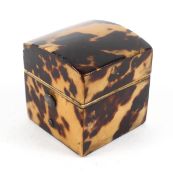 A Victorian tortoiseshell ring box, of square section with domed cover and three section interior,