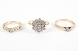 A collection of rings to include: A 9ct single stone 0.03ct diamond ring