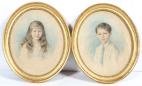 Edith Scammell, Viola and Laurie, a pair of child portraits, pencil and colour,