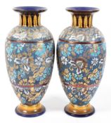 A pair of Doulton stoneware Slaters Patent oviform vases, late 19th century, impressed marks,